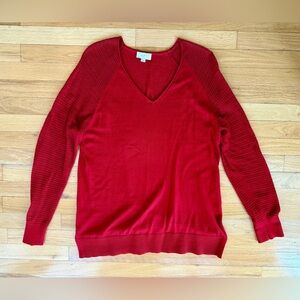 LOFT Outlet cotton stretch women’s v-neck tunic red L